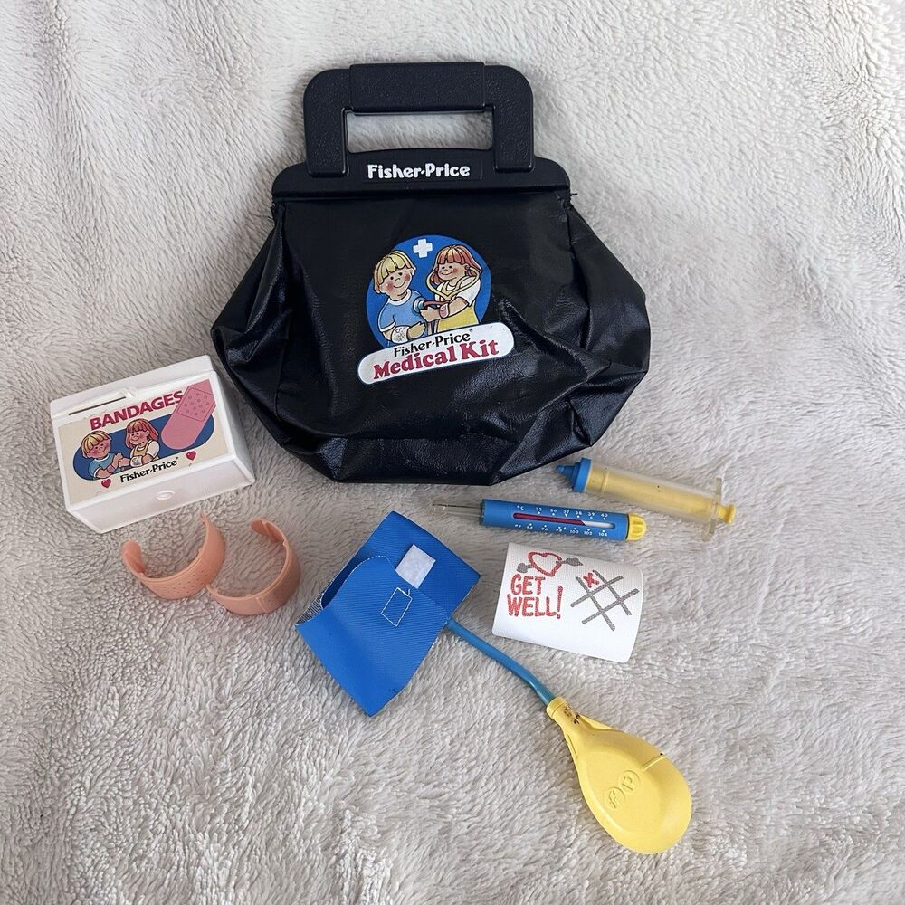 Fisher Price Vintage Medical Kit Doctor Bag Bandaids Accessories Pretend Play